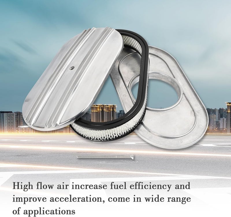 TBAPFS 15" Polished Aluminum Air Cleaner Assembly Kit Alloy Oval Partial Half Finned with Element - Image 5